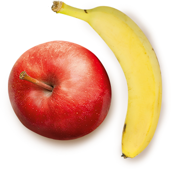 Desenho de maçã e banana no exercício de visual thinking